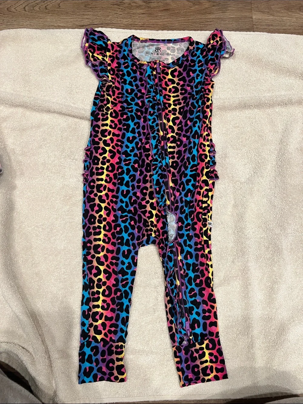 Ruffle-Sleeve Rainbow Leopard One-Piece for Kids